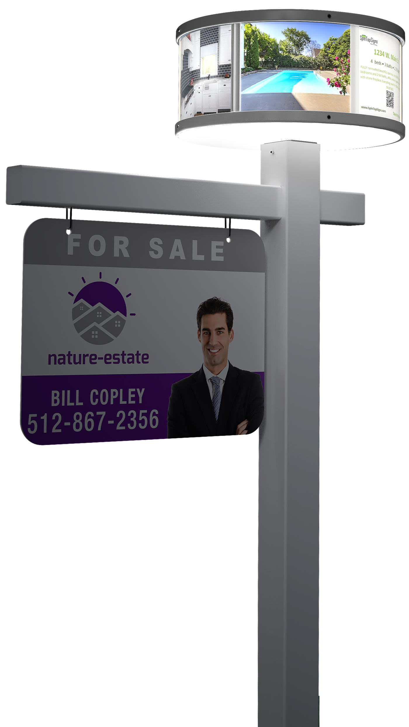 For Sale Sign with Sign Post & Rotating Topper for Real Estate Agents